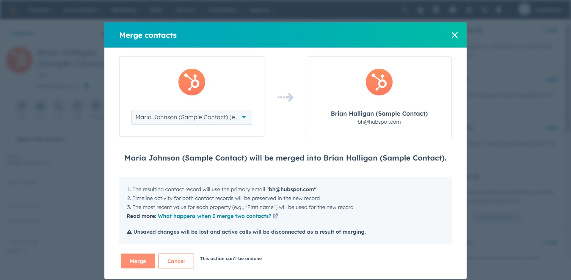 How to merge contacts in HubSpot