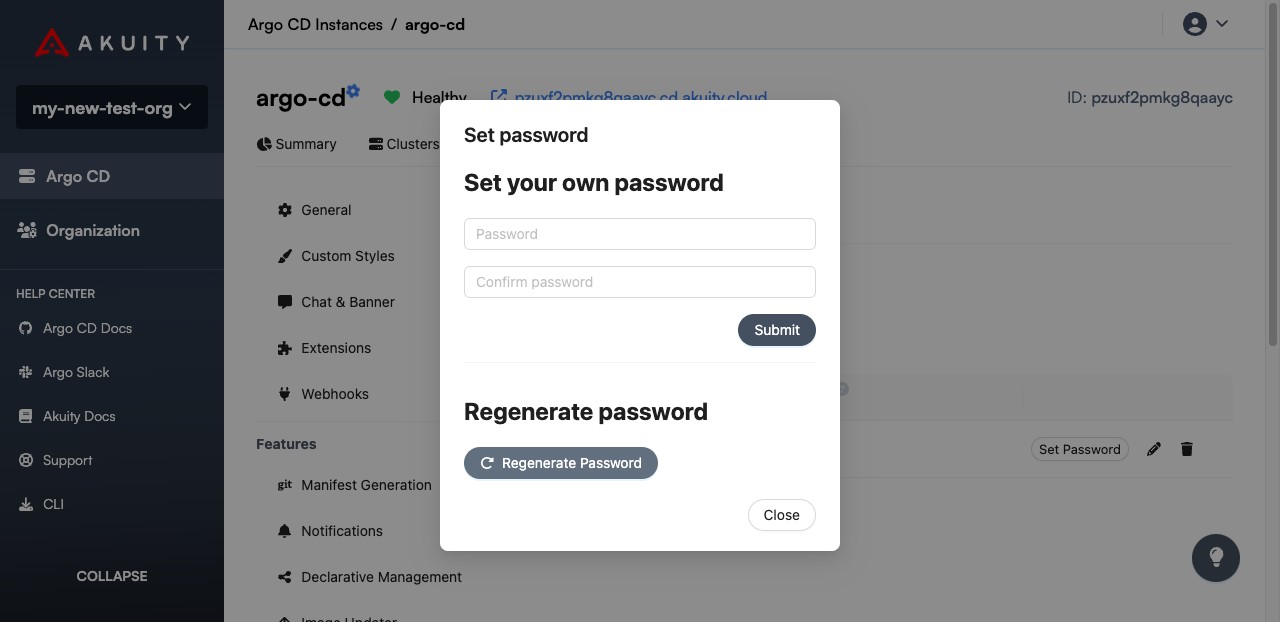 Click on "Regenerate Password"